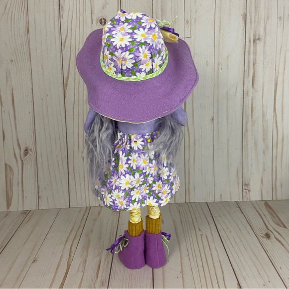 Handmade Girl Gnome Daisy Print Lavender Faux Fur Gingham Spring Cottagecore - Picture 8 of 12
